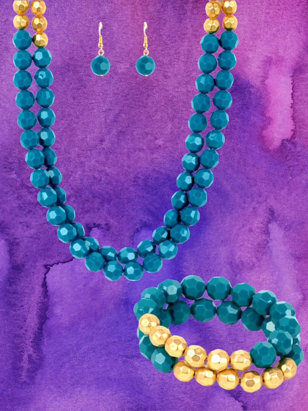 🆕Paparazzi Women’s Short Gold Tone Teal Blue & Gold Beaded Necklace💜💜